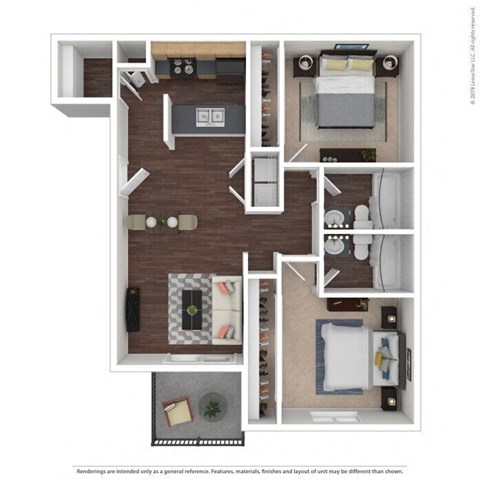 Floor plan for 2 beds, 2 baths, 860 sqft